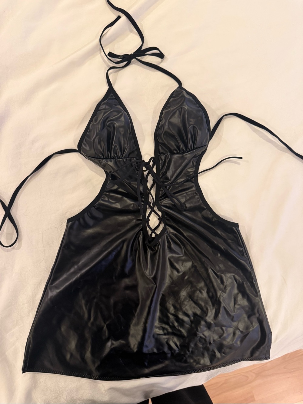 Latex-Look Mini Dress - Black